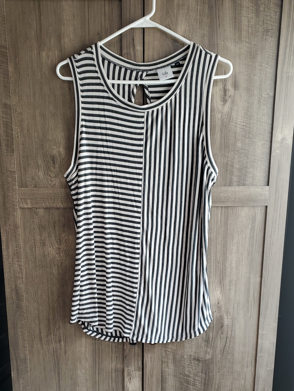 CAbi Black & White Mixed Stripe Sleeveless Tank
